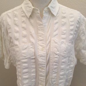 Vintage White Wide Seersucker Button Down Top